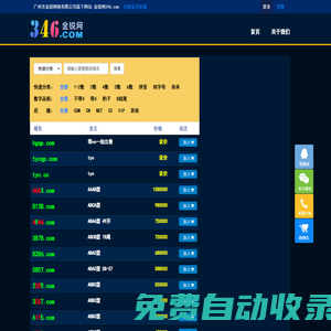 金銳網(wǎng)346.com是廣州市金銳網(wǎng)絡(luò)旗下專注于優(yōu)質(zhì)拼音、數(shù)字、短雜域名交易